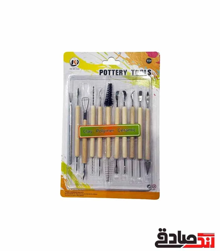 11 تکه ست ابزار مجسمه سازی و سفالگری 11 تکه دسته چوبی - Image 1
